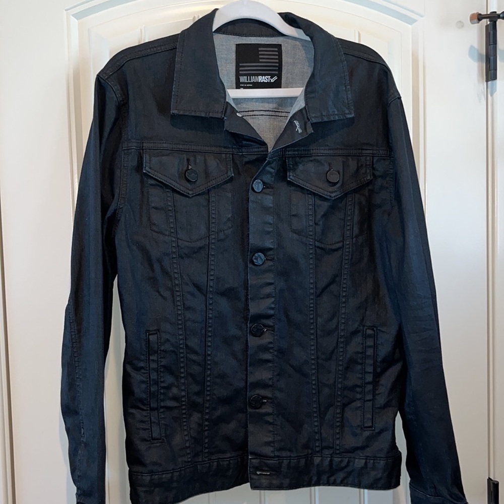 WILLIAM Rast stylish mens coated dark wash denim jacket size M